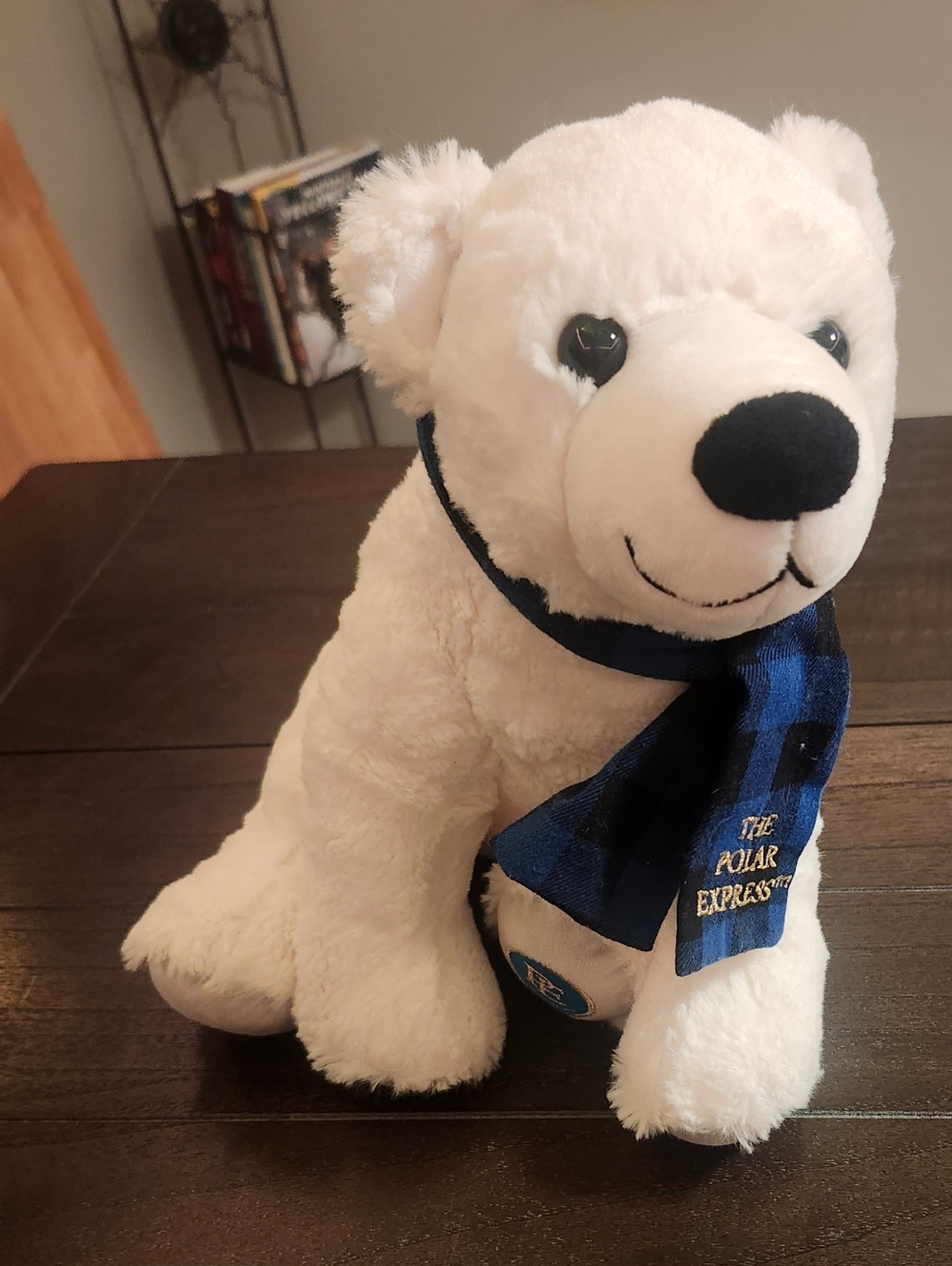 White Polar Express Polar Bear Plush Blue Scarf 12" Bear Christmas Holiday EUC